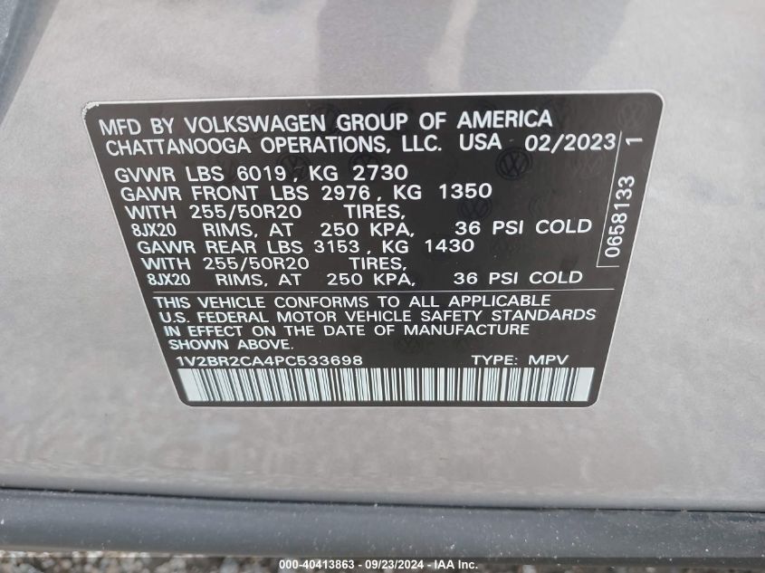 1V2BR2CA4PC533698 2023 Volkswagen Atlas 3.6L V6 Sel