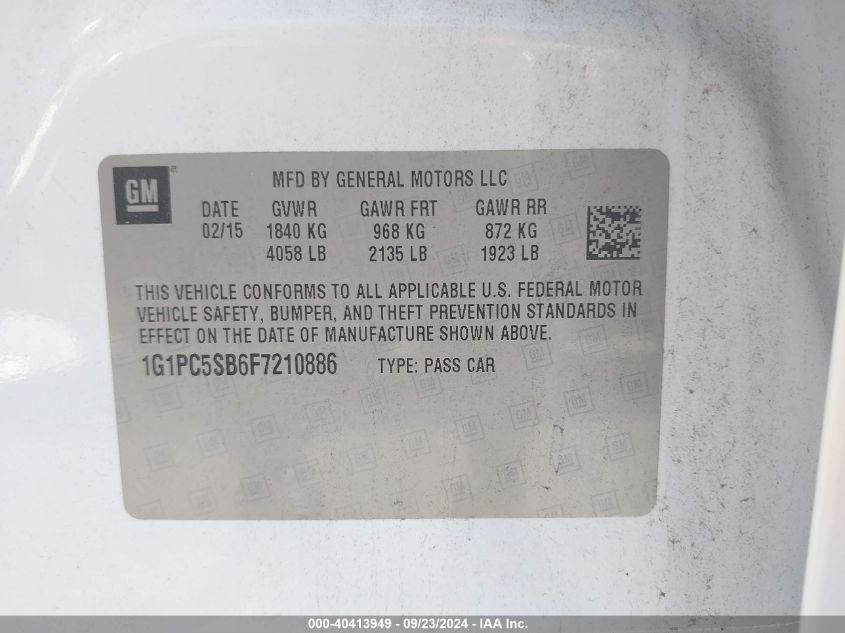 1G1PC5SB6F7210886 2015 Chevrolet Cruze Lt