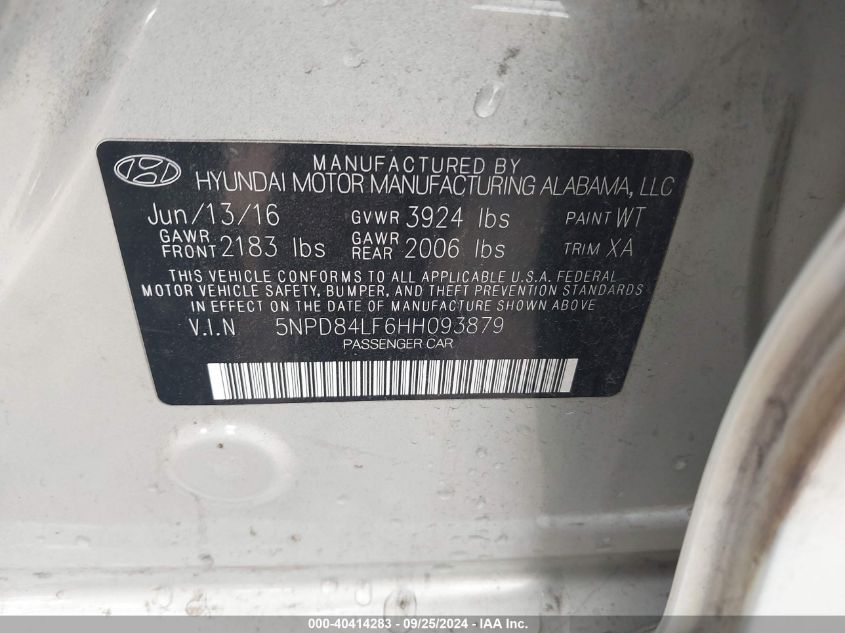 2017 HYUNDAI ELANTRA SE - 5NPD84LF6HH093879