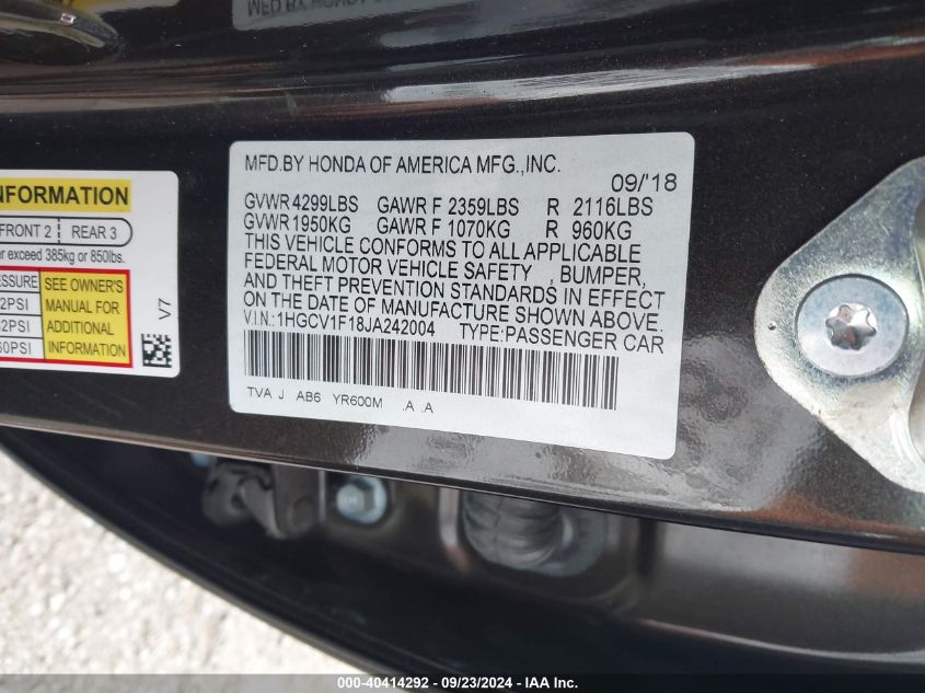 1HGCV1F18JA242004 2018 Honda Accord Lx