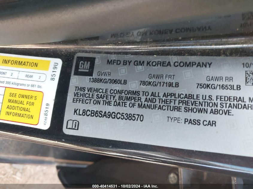 KL8CB6SA9GC538570 2016 Chevrolet Spark Ls Cvt