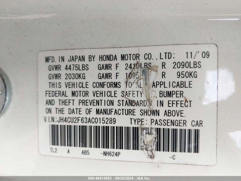 JH4CU2F63AC015289 2010 Acura Tsx 2.4