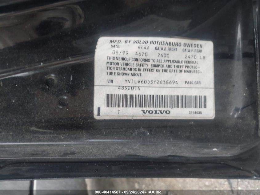 2000 Volvo V70 R VIN: YV1LV60D5Y2638694 Lot: 40414587