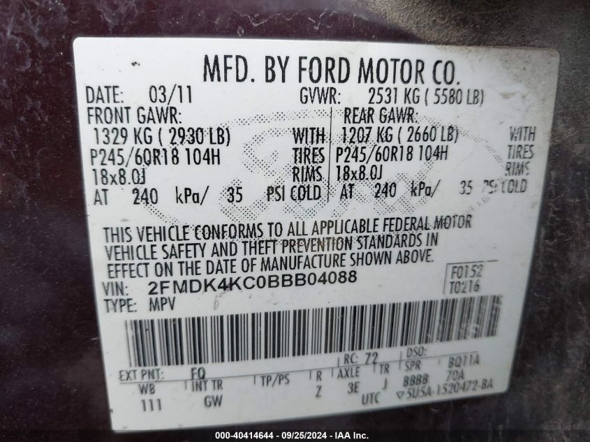 2FMDK4KC0BBB04088 2011 Ford Edge Limited