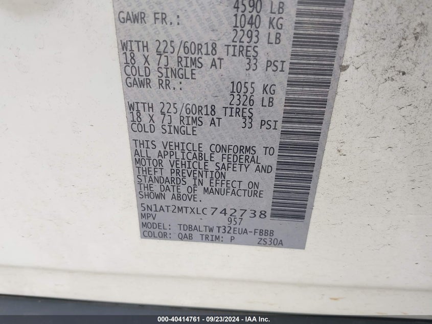 2020 NISSAN ROGUE SV FWD - 5N1AT2MTXLC742738