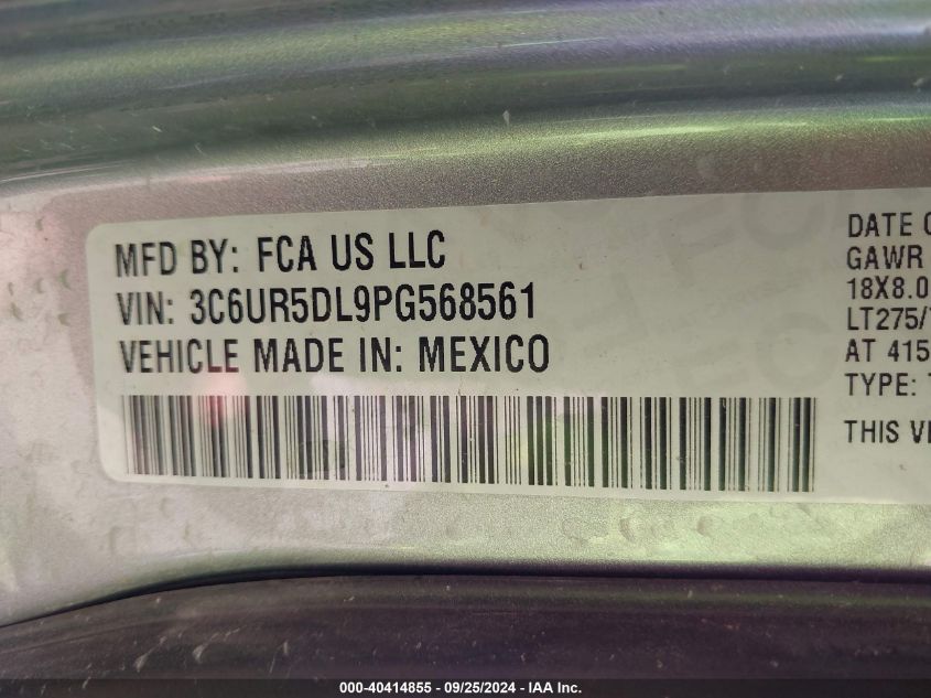 2023 Ram 2500 Big Horn 4X4 6'4 Box VIN: 3C6UR5DL9PG568561 Lot: 40414855