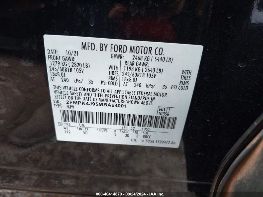 2FMPK4J95MBA64001 2021 Ford Edge Sel