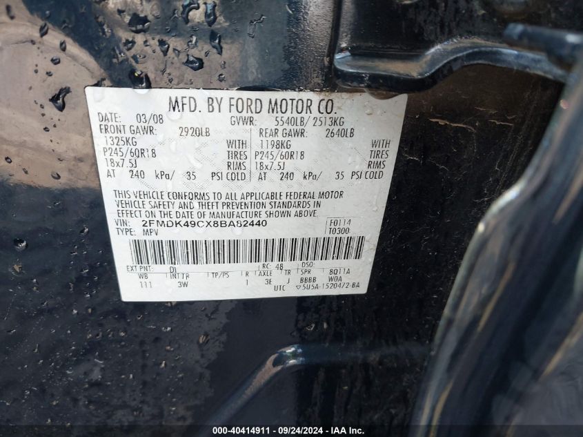 2FMDK49CX8BA82440 2008 Ford Edge Limited