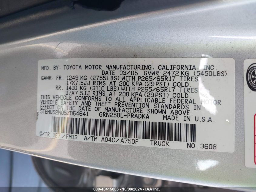 5TEMU52N05Z064641 2005 Toyota Tacoma Double Cab Long Bed