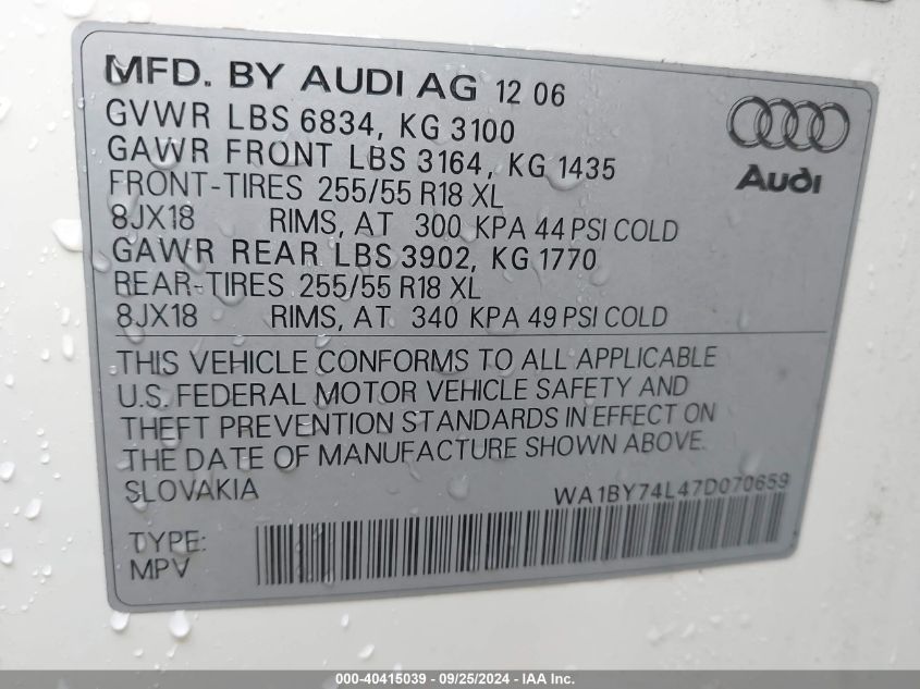 WA1BY74L47D070659 2007 Audi Q7 3.6 Premium