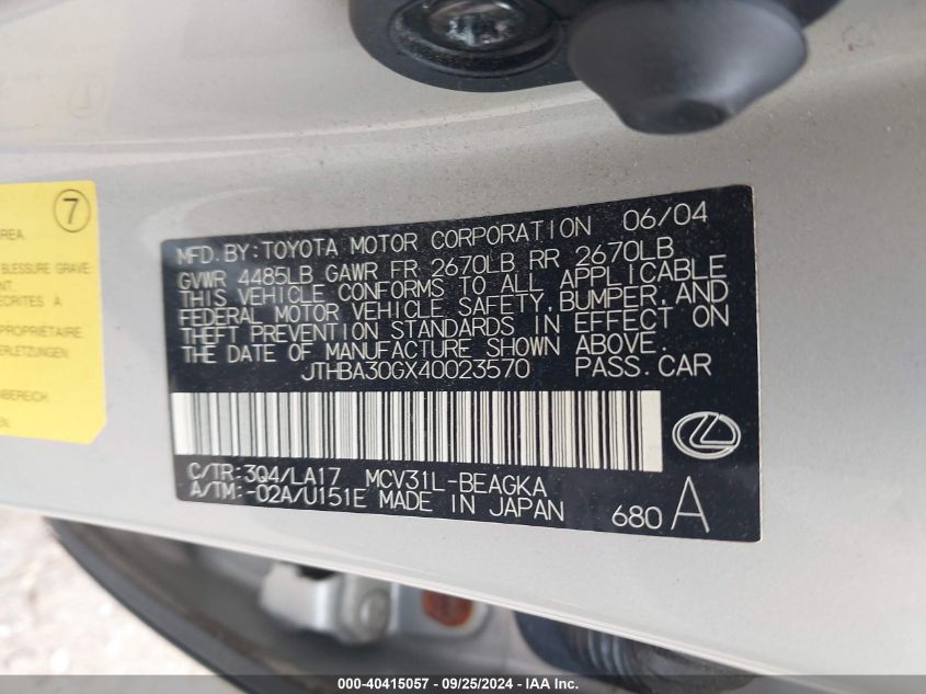 JTHBA30GX40023570 2004 Lexus Es 330