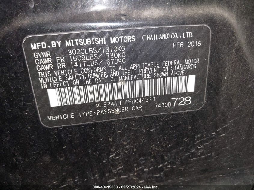 ML32A4HJ4FH044333 2015 Mitsubishi Mirage Es