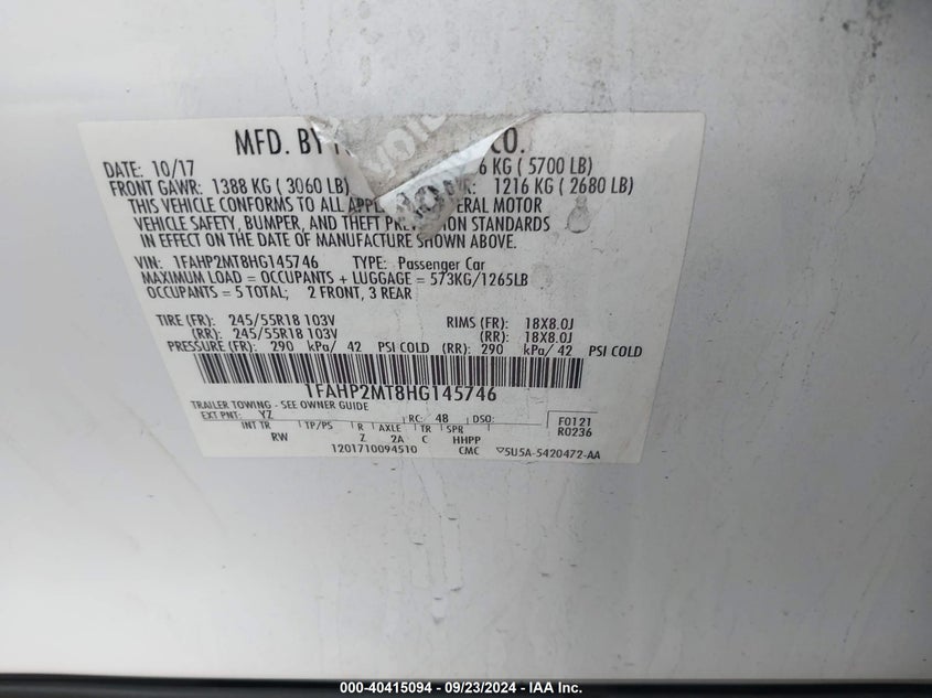 2017 FORD POLICE INTERCEPTOR - 1FAHP2MT8HG145746