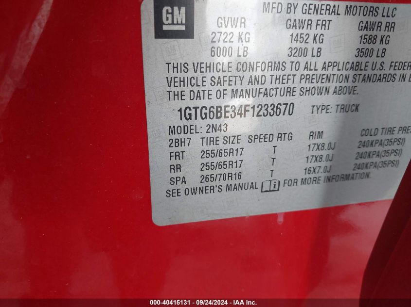 1GTG6BE34F1233670 2015 GMC Canyon Sle