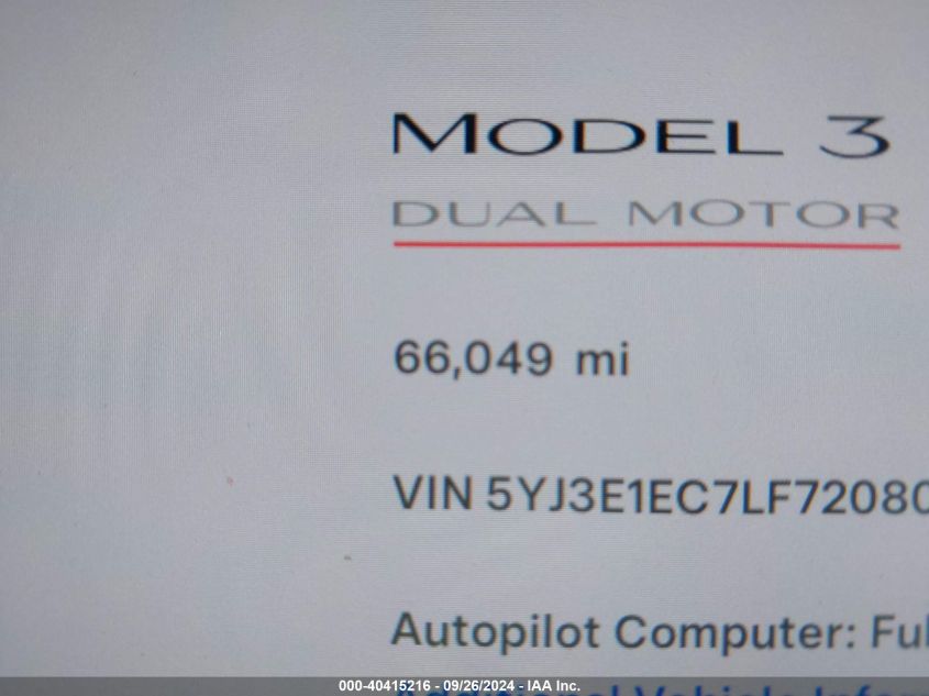 2020 Tesla Model 3 Performance Dual Motor All-Wheel Drive VIN: 5YJ3E1EC7LF720800 Lot: 40415216