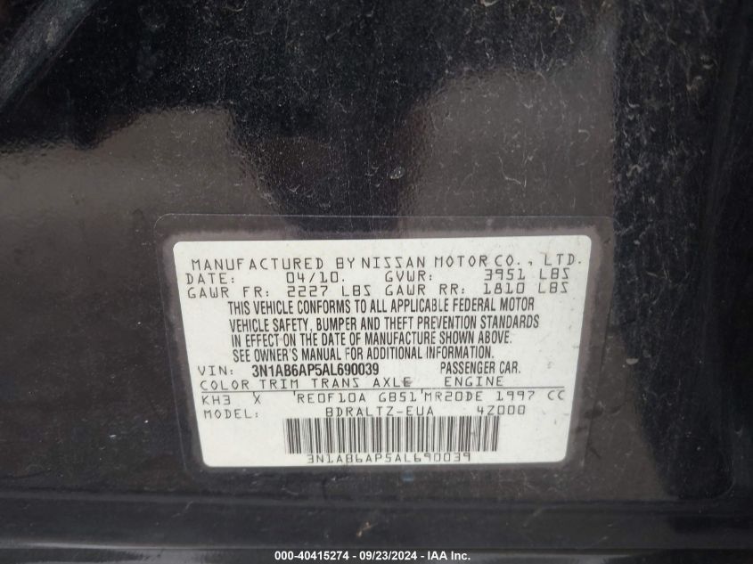 3N1AB6AP5AL690039 2010 Nissan Sentra 2.0Sr