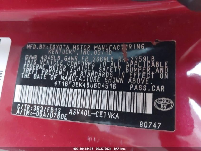 4T1BF3EK4BU604516 2011 Toyota Camry Le