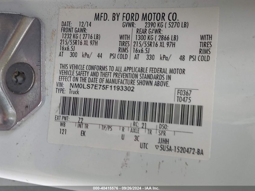 NM0LS7E75F1193302 2015 Ford Transit Connect Xl