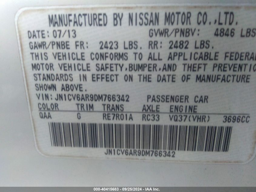 JN1CV6AR9DM766342 2013 Infiniti G37X