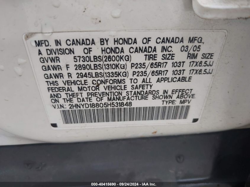 2HNYD18805H531848 2005 Acura Mdx