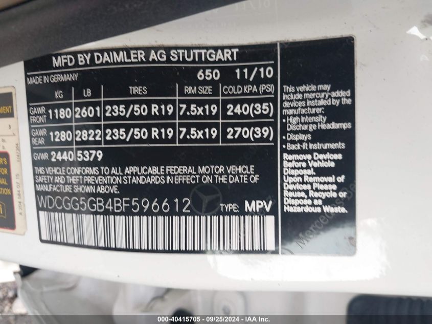 WDCGG5GB4BF596612 2011 Mercedes-Benz Glk 350