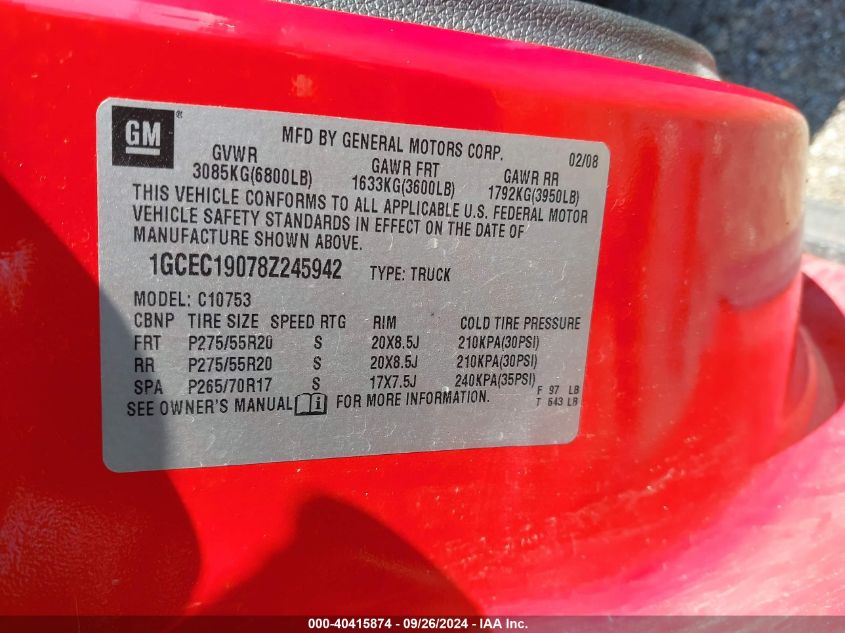 1GCEC19078Z245942 2008 Chevrolet Silverado 1500 Lt1