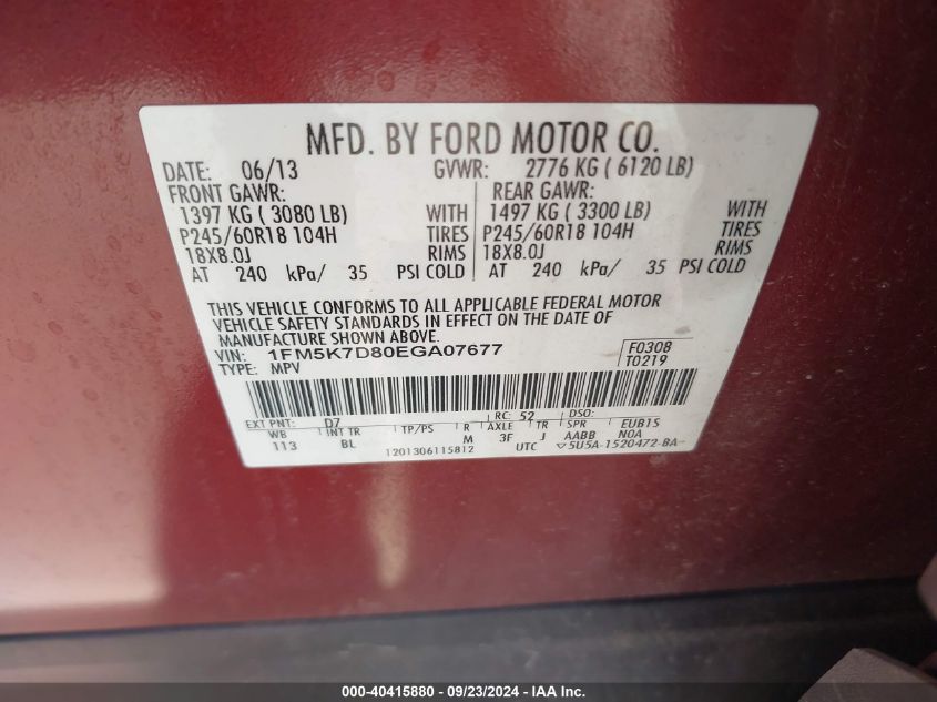 1FM5K7D80EGA07677 2014 Ford Explorer Xlt