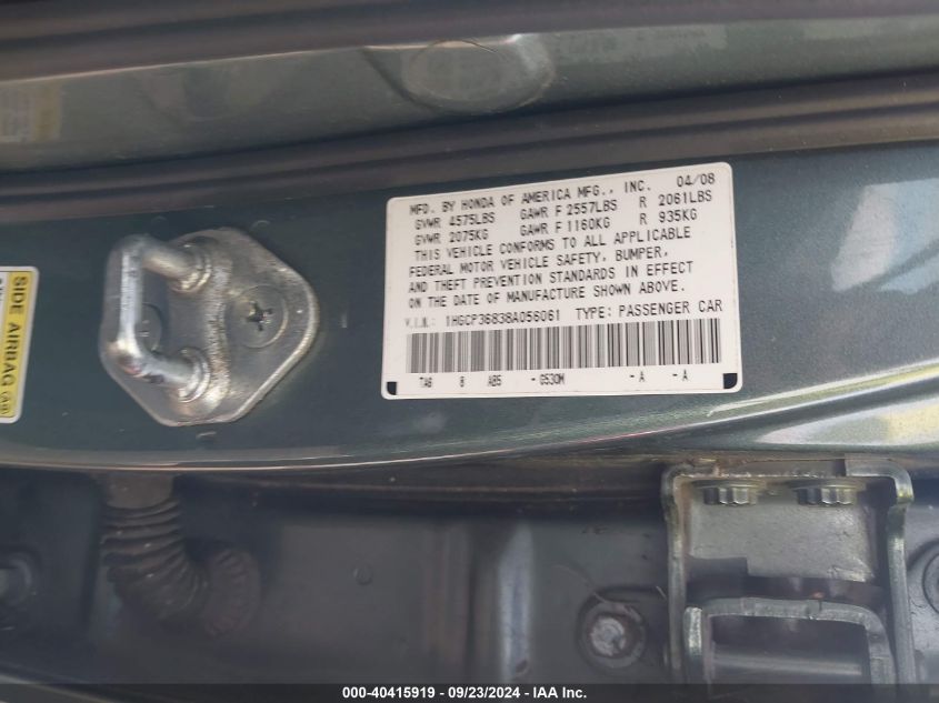 1HGCP36838A056061 2008 Honda Accord 3.5 Ex-L