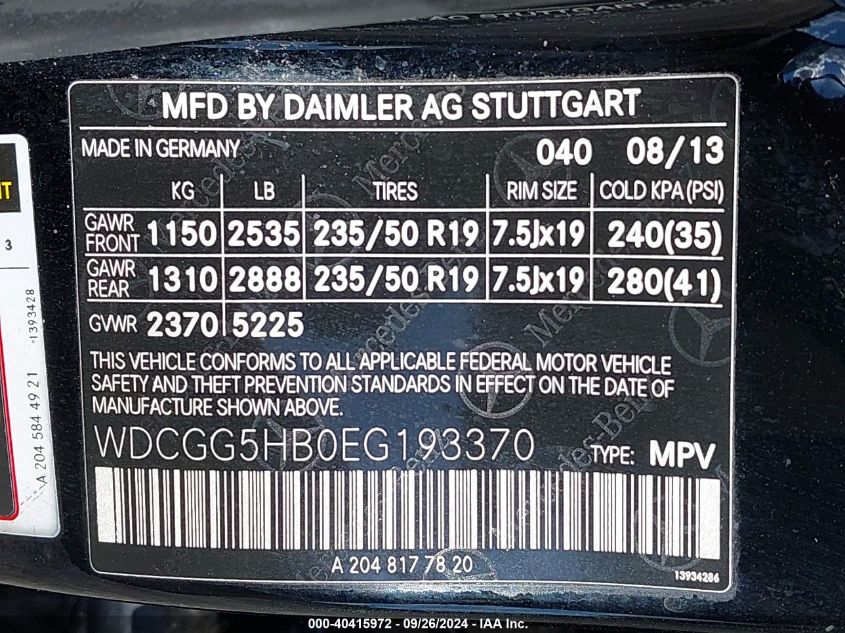 WDCGG5HB0EG193370 2014 Mercedes-Benz Glk 350