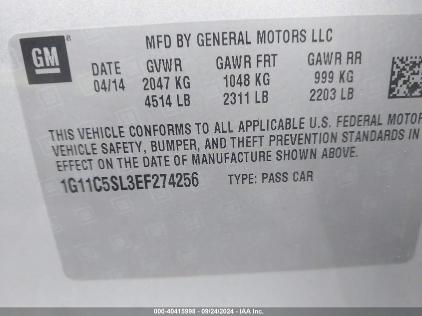 2014 CHEVROLET MALIBU 1LT - 1G11C5SL3EF274256