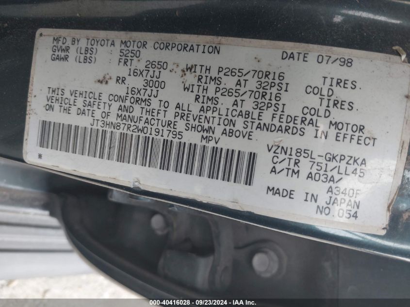 JT3HN87R2W0191795 1998 Toyota 4Runner Sr5 V6 Limited