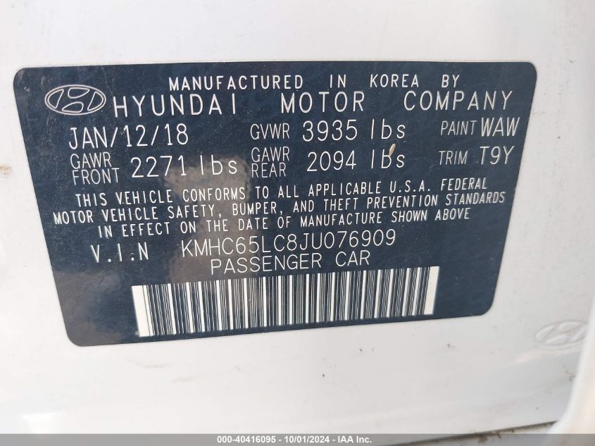 KMHC65LC8JU076909 2018 Hyundai Ioniq Hybrid Blue