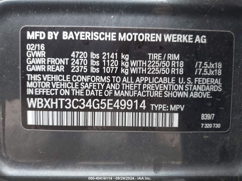 WBXHT3C34G5E49914 2016 BMW X1 xDrive28I