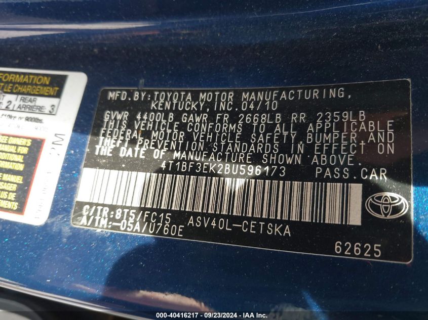 4T1BF3EK2BU596173 2011 Toyota Camry Se