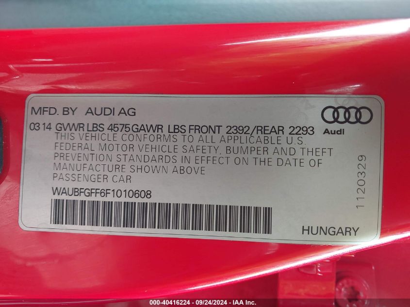 2015 Audi A3 2.0T Premium VIN: WAUBFGFF6F1010608 Lot: 40416224