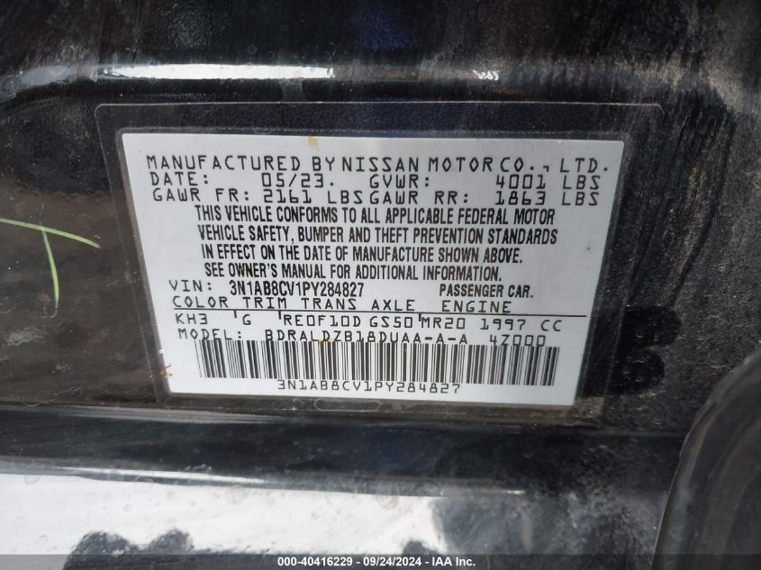 3N1AB8CV1PY284827 2023 Nissan Sentra Sv Xtronic Cvt