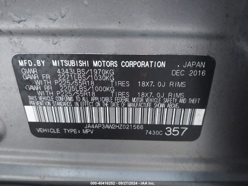 JA4AP3AW2HZ021566 2017 Mitsubishi Outlander Sport 2.4 Se