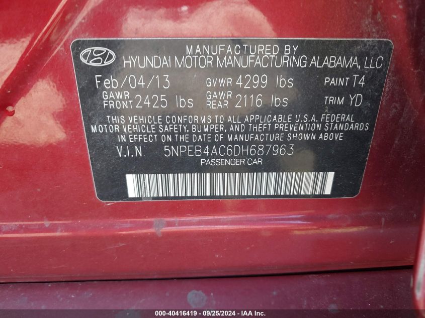 2013 HYUNDAI SONATA GLS - 5NPEB4AC6DH687963