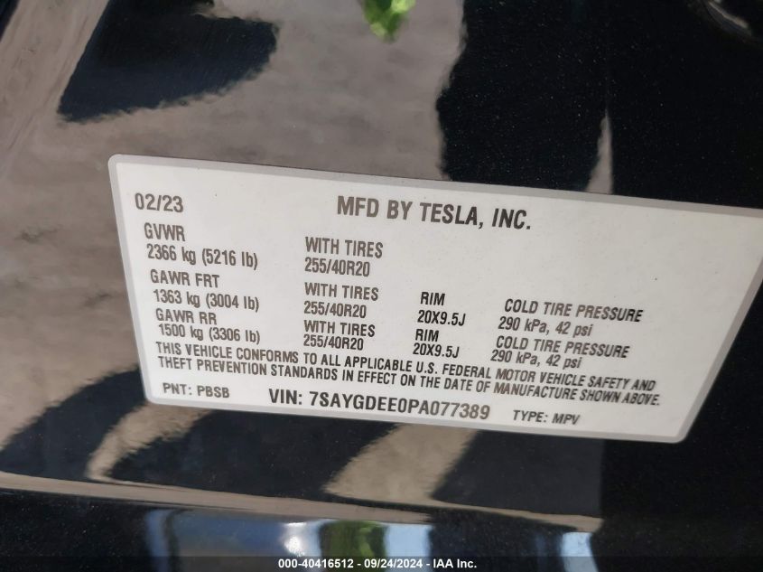 2023 TESLA MODEL Y AWD/LONG RANGE DUAL MOTOR ALL-WHEEL DRIVE - 7SAYGDEE0PA077389