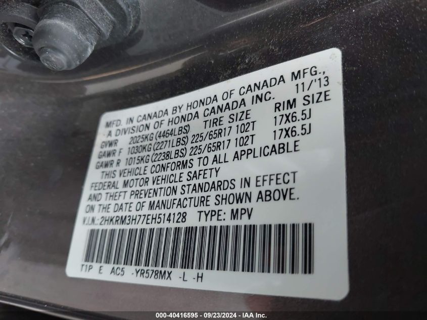 2HKRM3H77EH514128 2014 Honda Cr-V Ex-L