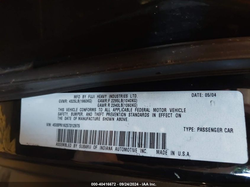 4S3BP616257312975 2005 Subaru Legacy 2.5I