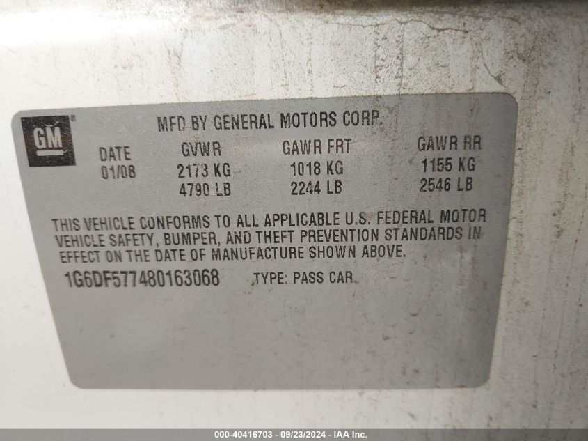 1G6DF577480163068 2008 Cadillac Cts Standard