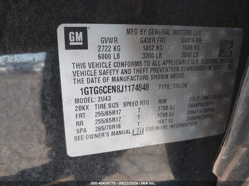 1GTG6CEN8J1174848 2018 GMC Canyon All Terrain W/Cloth