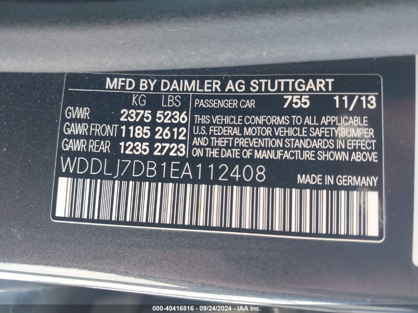 WDDLJ7DB1EA112408 2014 Mercedes-Benz Cls 550