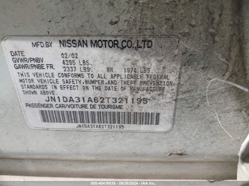 JN1DA31A62T321195 2002 Nissan Maxima Gle