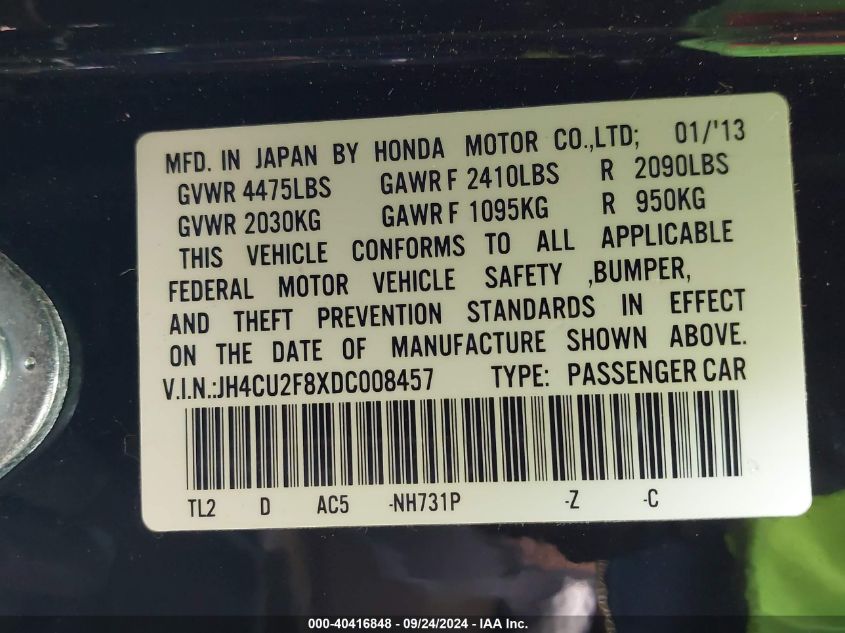 JH4CU2F8XDC008457 2013 Acura Tsx 2.4