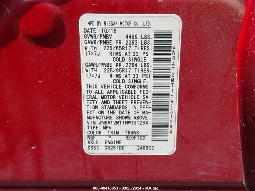 2017 NISSAN ROGUE SV - JN8AT2MT1HW131284