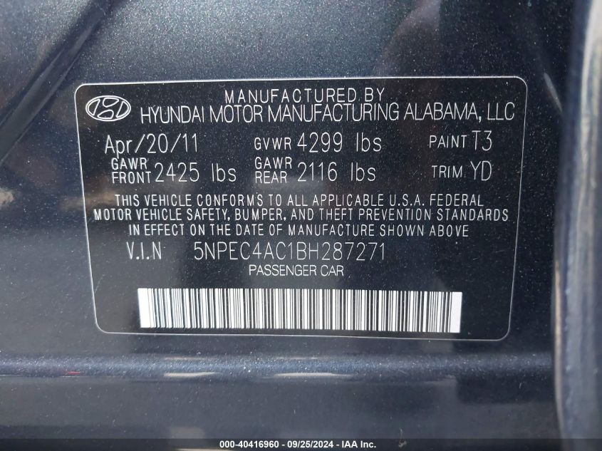 5NPEC4AC1BH287271 2011 Hyundai Sonata Limited