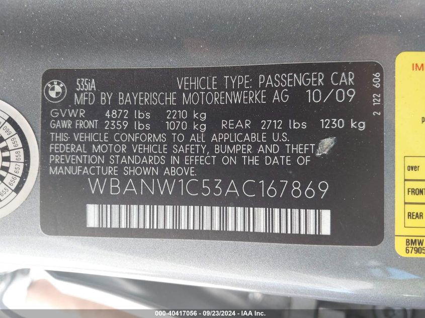 WBANW1C53AC167869 2010 BMW 535I