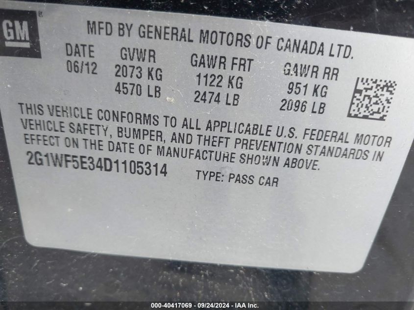 2G1WF5E34D1105314 2013 Chevrolet Impala Ls